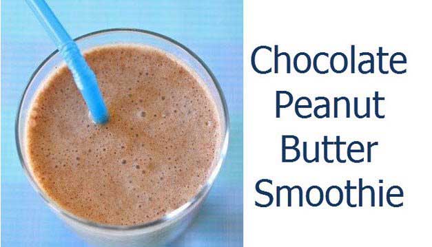 Chocolate peanut butter smoothie in a glass